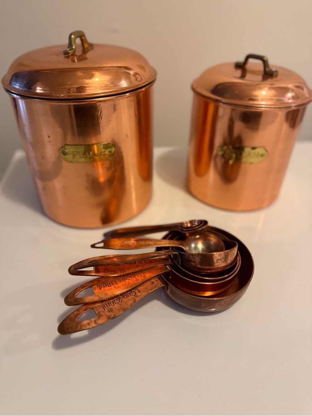 Copper Canister Set with Matching Copper Measuring Spoons